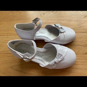 Girls size 11 new white with heel dress shoes.